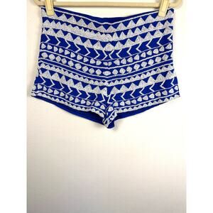 Karina Grimaldi 100% Silk Heavily Beaded Geometric Shorts Cobalt Blue | Size M